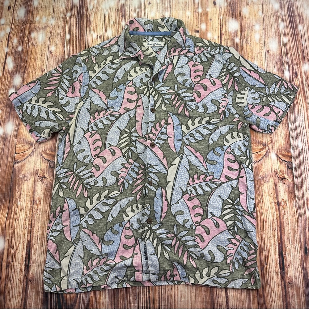 Tommy Bahama Mateo Fronds Island Zone Silk Blend Short Sleeve Button Shirt  M